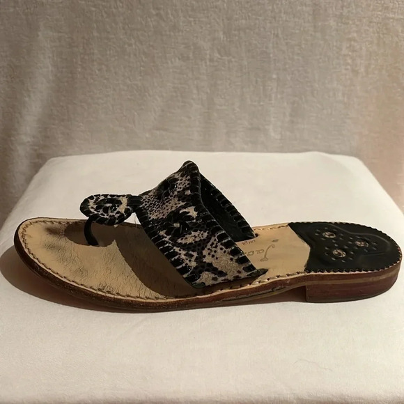Jack Rogers Women's Snake Skin Tan Black Patent Sandals Flip Flops Size 8M - Picture 5 of 16